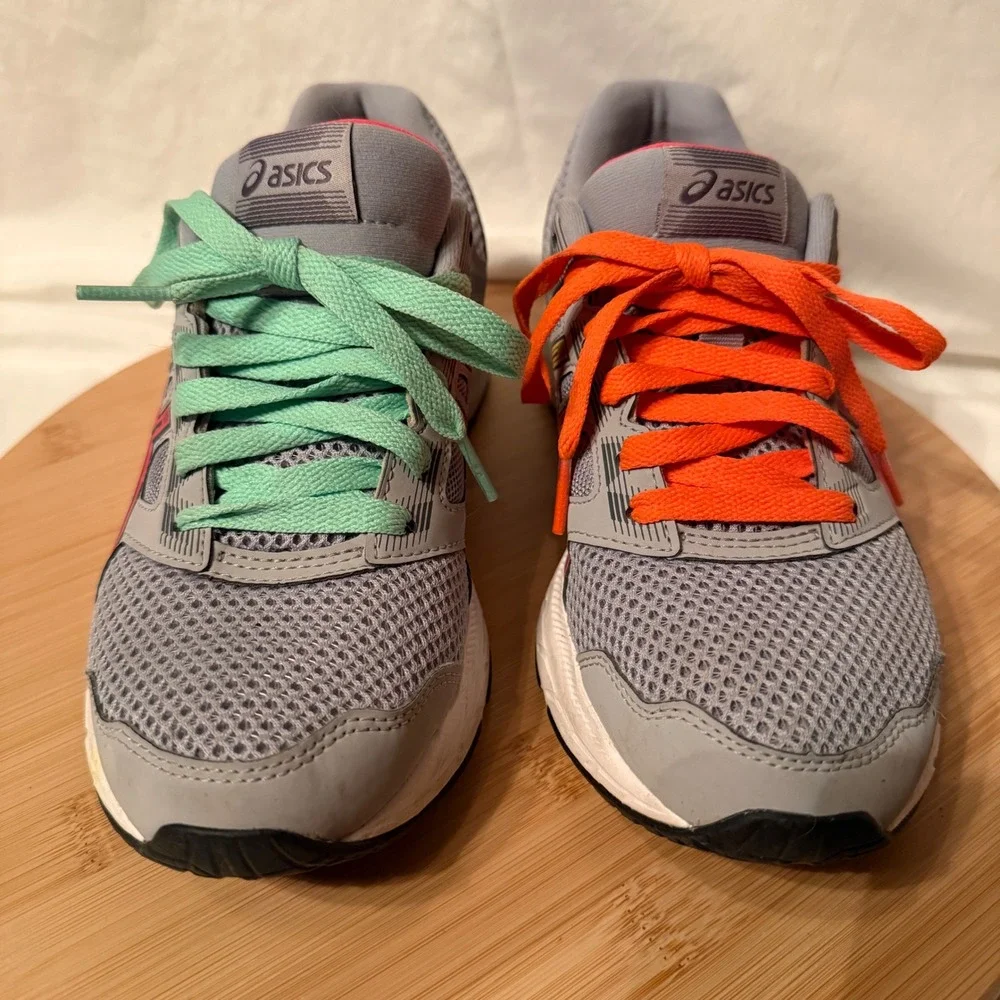 Asics Gel-Contend 5 Womens Running Shoes Grey Neon Orange Mint 1012A234 Size 7.5